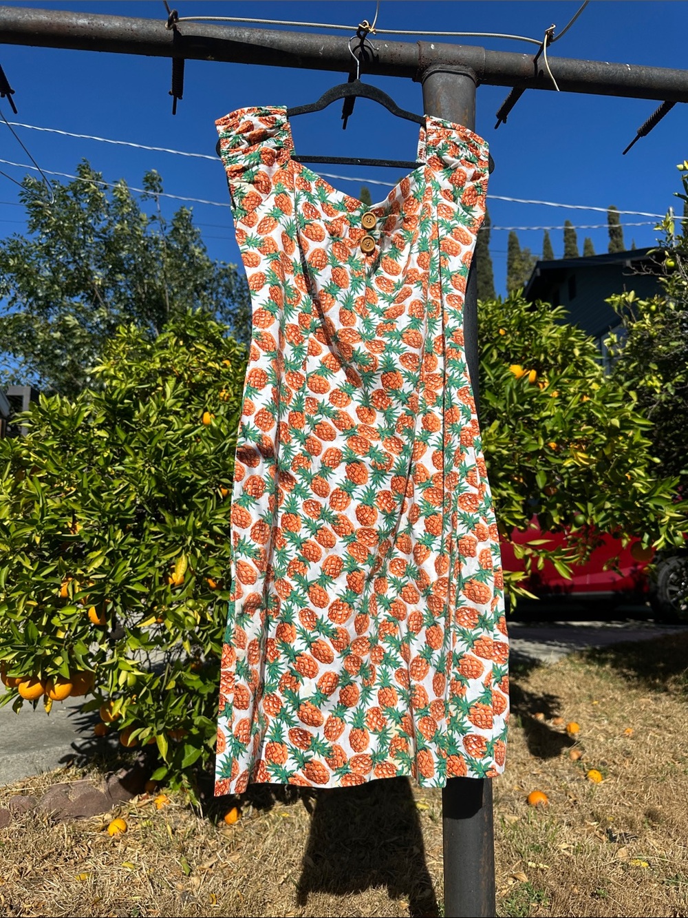 Collectif Pineapple-Print Midi Wiggle Dress - Orange & Green